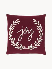 Poszewka na poduszkę z haftem Joy, Burgundowy, złamana biel, S 45 x D 45 cm
