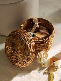 Set de cestas con tapadera Aske, 3 uds., Cesta: jacintos de agua, Estructura: metal, Marrón, Set de diferentes tamaños