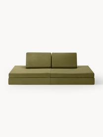 Ręcznie wykonana dziecięca sofa modułowa z aksamitu Mila, Tapicerka: aksamit (100% poliester) , Oliwkowy zielony aksamit, S 168 x G 84 cm