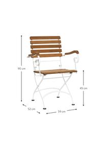 Garten-Klappstühle Parklife mit Armlehnen, 2 Stück, Sitzfläche: Akazienholz, geölt, Gestell: Metall, verzinkt, pulverb, Weiß, Akazienholz, B 59 x T 52 cm