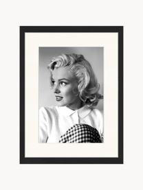 Ingelijste digitale print Marilyn Monroe, Afbeelding: digitale print op papier,, Lijst: gelakt hout, Zwart, wit, B 33 x H 43 cm