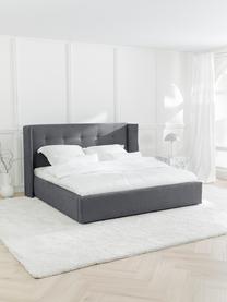 Gestoffeerd bed Star, Frame: massief grenenhout en pla, Bekleding: polyester (gestructureerd, Geweven stof antraciet, B 200 x L 200 cm