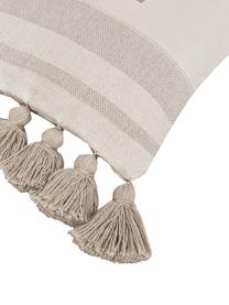 Federa arredo in cotone riciclato con nappe Bla Bla, 100% cotone certificato GRS, Beige, Larg. 30 x Lung. 60 cm