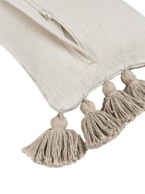 Federa arredo in cotone riciclato con nappe Bla Bla, 100% cotone certificato GRS, Beige, Larg. 30 x Lung. 60 cm