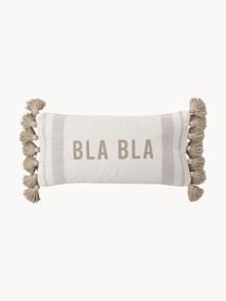 Kussenhoes Bla Bla van gerecycled katoen met kwastjes, 100% katoen, GRS-gecertificeerd, Beige, B 30 x L 60 cm