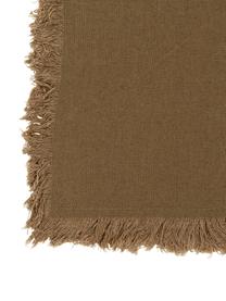 Serviette de table en coton avec franges brune Nalia, 4 pièces, Coton, Brun, larg. 35 x long. 35 cm