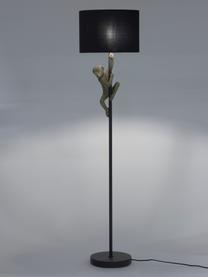 Design Stehlampe Chimp mit Affenfigur, Lampenschirm: Baumwolle, Lampenfuß: Metall, beschichtet, Dekor: Metall, beschichtet, Schwarz, Goldfarben, H 150 cm