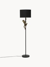 Design Stehlampe Chimp mit Affenfigur, Lampenschirm: Baumwolle, Lampenfuß: Metall, beschichtet, Dekor: Metall, beschichtet, Schwarz, Goldfarben, H 150 cm