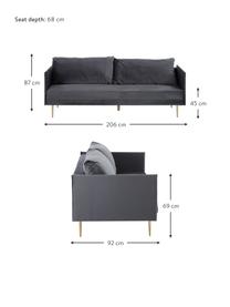 Samt-Schlafsofa Lauren (3-Sitzer), Bezug: Samt (Polyester) Der hoch, Gestell: Kiefernholz, Füße: Metall, lackiert, Samt Dunkelgrau, B 206 x T 92 cm