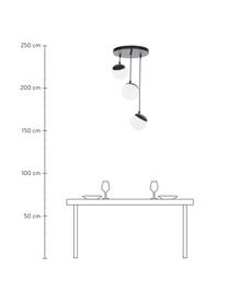 Cluster-Pendelleuchte Sfera aus Opalglas, Lampenschirm: Opalglas, Dekor: Metall, lackiert, Baldachin: Metall, lackiert, Schwarz, Opalweiß, Ø 35 cm