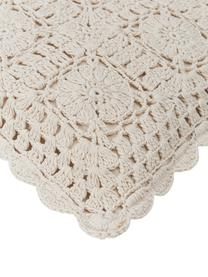 Federa arredo all'uncinetto in cotone Brielle, 100% cotone, Bianco crema, Larg. 45 x Lung. 45 cm