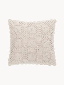 Housse de coussin 45x45 crochetée Brielle, 100 % coton, Blanc crème, larg. 45 x long. 45 cm