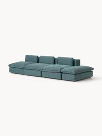 Sofa modułowa XL z pufem Felix (3-osobowa), Tapicerka: 100% poliester Dzięki tka, Nogi: tworzywo sztuczne Ten pro, Turkusowo-zielona tkanina, B 360 x T 140 cm