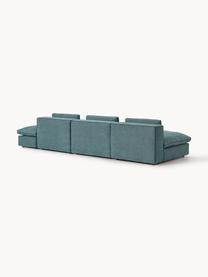 Modulares XL-Sofa Felix (3-Sitzer) mit Hocker, Bezug: 100 % Polyester Der strap, Gestell: Massives Kiefern- und Fic, Füße: Kunststoff Dieses Produkt, Webstoff Türkisgrün, B 360 x T 140 cm