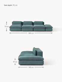 Modulares XL-Sofa Felix (3-Sitzer) mit Hocker, Bezug: 100 % Polyester Der strap, Gestell: Massives Kiefern- und Fic, Webstoff Türkisgrün, B 360 x T 140 cm