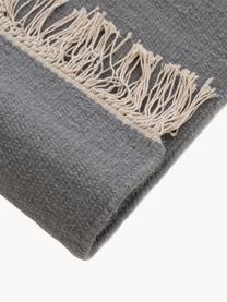 Alfombra artesanal de lana con flecos Liv, 80% algodón, 20% poliéster

Las alfombras de lana se pueden aflojar durante las primeras semanas de uso, la pelusa se reduce con el uso diario., Gris oscuro, An 80 x L 150 cm (Tamaño XS)