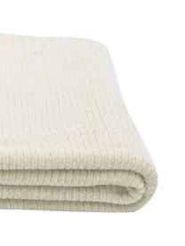 Plaid en chenille douce blanc crème Beckett, 100 % polyester, Blanc crème, larg. 130 x long. 170 cm