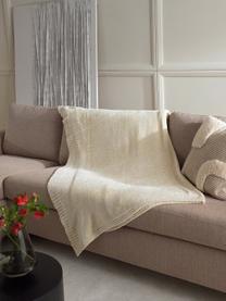 Plaid en chenille douce blanc crème Beckett, 100 % polyester, Blanc crème, larg. 130 x long. 170 cm