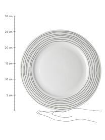 Set van 4 dinerborden Eris Loft met lijnversiering, Porselein, Wit, zwart, Ø 26 x H 2 cm
