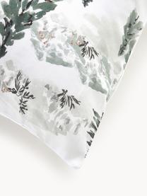 Taie d'oreiller design en percale à imprimé hivernal Forest, Blanc, tons verts, larg. 50 x long. 70 cm