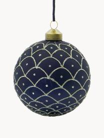 Palline di Natale fatte a mano Epoca, 4 pz, Vetro, Grigio-blu, dorato, Ø 10 cm