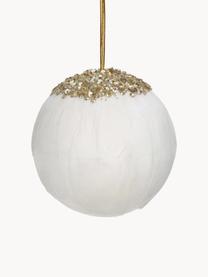 Kerstboomhanger Feather Ball, 2 stuks, Veren, Wit, goudkleurig, Ø 8 cm