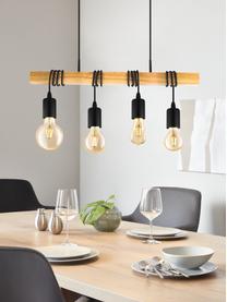 Hanglamp Townshend van hout, Baldakijn: gelakt staal, Zwart, rubberhout, B 70 x H 25 cm