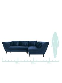 Sofa narożna z funkcją spania z aksamitu Real, Tapicerka: 100% aksamit poliestrowy, Nogi: metal lakierowany, Granatowy, S 296 x G 172 cm