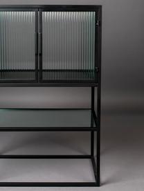 Schwarzes Highboard Boli mit Rillenglas und Metallrahmen, Gestell: Metall, pulverbeschichtet, Front: Sicherheitsglas, Schwarz, Semi-Transparent, B 60 x H 90 cm