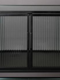 Schwarzes Highboard Boli mit Rillenglas und Metallrahmen, Gestell: Metall, pulverbeschichtet, Front: Sicherheitsglas, Schwarz, Semi-Transparent, B 60 x H 90 cm