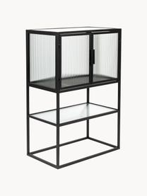 Chiffonnier de vidrio estriado Boli, Estructura: metal con pintura en polv, Negro, semitransparente, An 60 x Al 90 cm