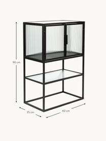 Highboard Boli mit Rillenglas, Gestell: Metall, pulverbeschichtet, Front: Sicherheitsglas, Schwarz, Semi-Transparent, B 60 x H 90 cm