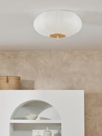 Design plafondlamp Misaki uit rijstpapier, Lampenkap: rijstpapier, Decoratie: hout, Wit, helder hout, Ø 52 x H 30 cm