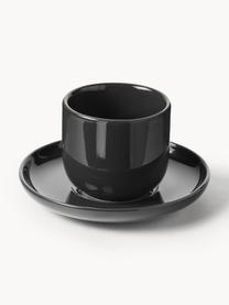 Porcelánové pohárky na espresso s podšálky Nessa, 4 ks, Vysoce kvalitní tvrdý porcelán, glazovaný, Tmavě šedá, lesklá, Ø 7 cm x V 6 cm, 90 ml