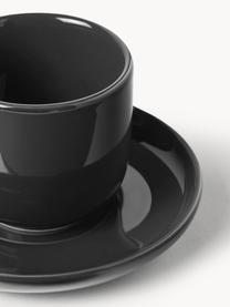 Porcelánové pohárky na espresso s podšálky Nessa, 4 ks, Vysoce kvalitní tvrdý porcelán, glazovaný, Tmavě šedá, lesklá, Ø 7 cm x V 6 cm, 90 ml