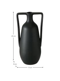 Handgefertigte Steingut-Vase Melax, Steingut, Schwarz, B 11 x H 20 cm