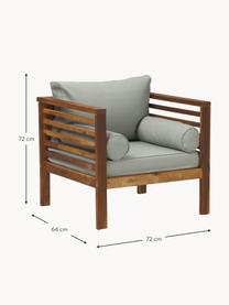 Sillón para exterior Bo, Tapizado: poliéster (resistente a l, Estructura: madera de acacia maciza a, Madera oscura, gris, An 72 x Al 64 cm