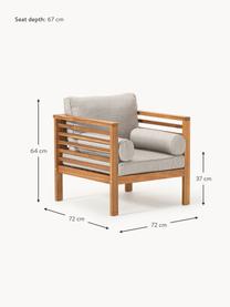 Sillón para exterior Bo, Tapizado: poliéster (resistente a l, Estructura: madera de acacia maciza a, Tejido gris, madera de acacia, An 72 x Al 64 cm