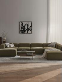 Salon lounge modulable en tissu bouclé Lennon, Bouclé vert olive, larg. 418 x prof. 269 cm, méridienne à gauche