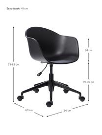 Schreibtischstuhl Claire, Sitzfläche: 65 % Polypropylen, 35 % G, Beine: Metall, pulverbeschichtet, Rollen: Kunststoff, Schwarz, B 66 x T 60 cm