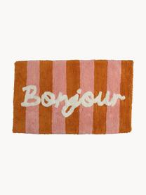 Tapis de bain tufté main en coton Bonjour, 100% coton, Orange, vieux rose, blanc, larg. 50 x long. 80 cm