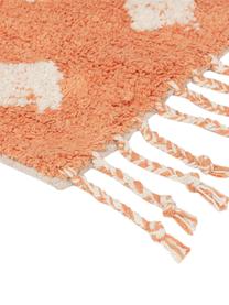 Tappeto bagno con motivo boho arancione/bianco e nappe Fauve, 100% cotone, Arancione, bianco, Larg. 50 x Lung. 70 cm