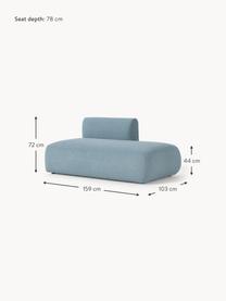 Diván modular en tejido bouclé Sofia, Tapizado: tejido bouclé (100% polié, Estructura: madera de abeto, tablero , Patas: plástico Este producto es, Bouclé azul, An 159 x F 103 cm, respaldo izquierdo