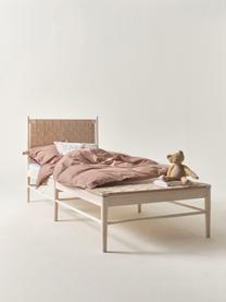 Cama de madera con cabecero de yute Köpenhamn, Estructura: madera de pino chapado en, Patas: madera de fresno, Madera de fresno, beige, An 160 x L 200 cm