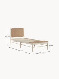 Letto in legno con testiera in juta Köpenhamn, Struttura: legno di pinoino con impi, Legno di frassino, beige, Larg. 160 x Lung. 200 cm