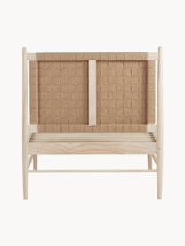 Cama de madera con cabecero de yute Köpenhamn, Estructura: madera de pino chapado en, Patas: madera de fresno, Madera de fresno, beige, An 160 x L 200 cm