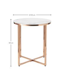 Ronde bijzettafel Antigua met glazen tafelblad met marmerlook, Tafelblad: mat bedrukt glas, Frame: vermessingd staal, Wit, rozekleurig, Ø 45 x H 50 cm