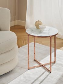 Table d'appoint ronde avec plateau en verre aspect marbre Antigua, Blanc, couleur rose, Ø 45 x haut. 50 cm