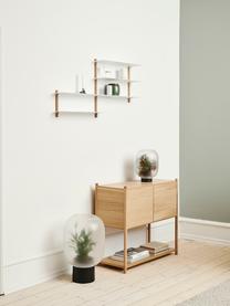 Estante de pared Nivo, Estantes: acero recubierto, Estructura: madera de roble, Madera de roble, blanco, An 118 x Al 59 cm