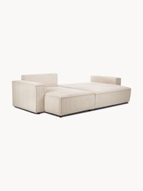 Divano letto angolare 4 posti in velluto a coste con contenitore Nihad, Rivestimento: corda di poliestere, Sottostruttura: legno, molle Nosag, Piedini: plastica, Tessuto beige, nero, Larg. 282 x Prof. 153 cm